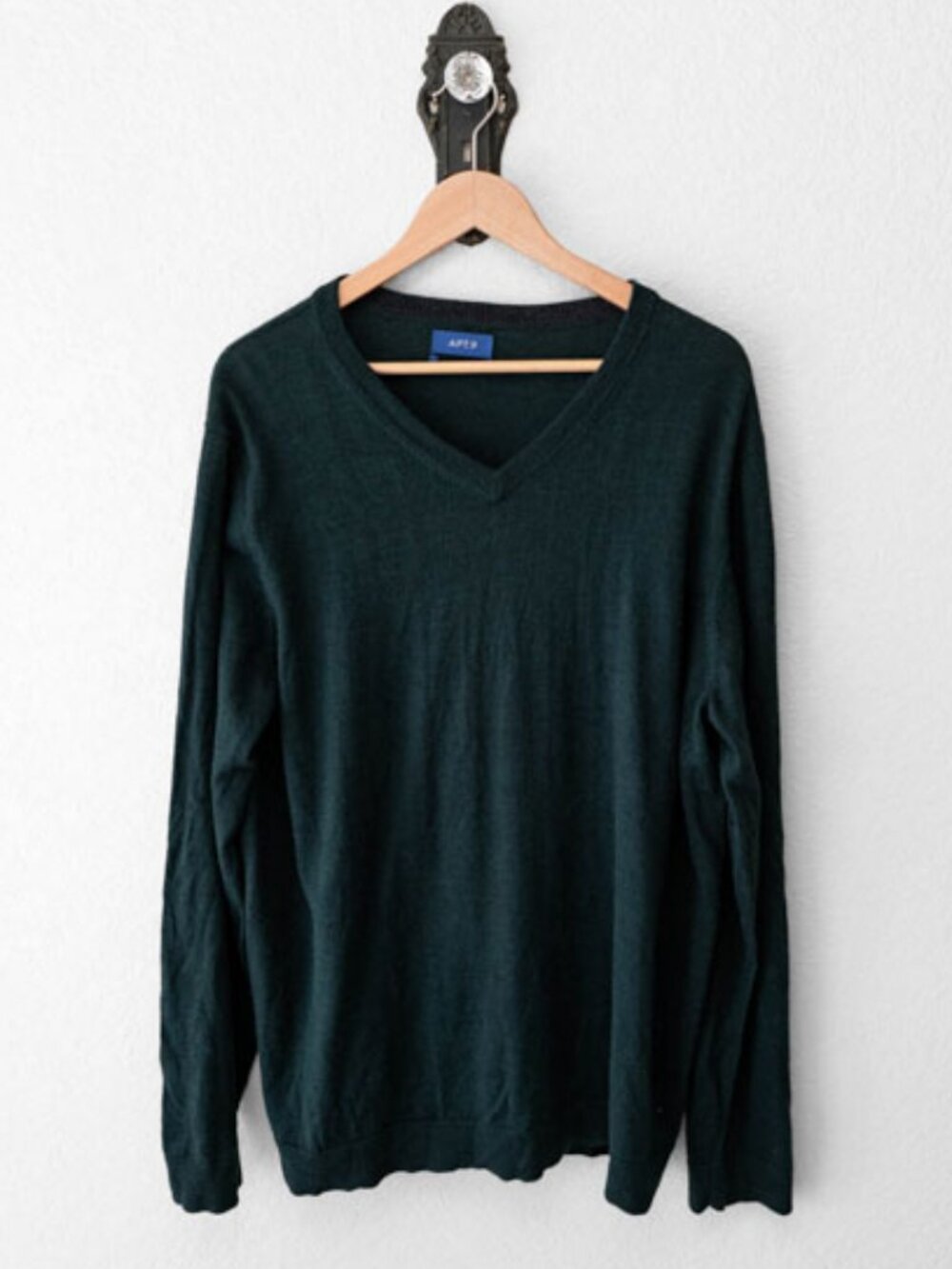 Apt 9 Merino Wool Blend Sweater XXL Green V Neck Pullover Mens Lightweight Knit
